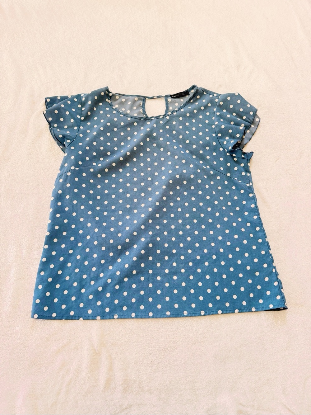 SHEIN Blue Polka Dot Flutter Sleeve Blouse